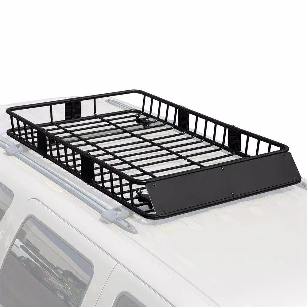 Stark Universal Roof Basket Cargo Carrier with Rack Extensions, 150 lb Capacity, Black