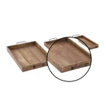 LITTON LANE Mahogany Brown Mango Wood and Iron Slat-Style Farmhouse Trays, Set of 3 thumbnail 3