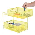 MIND READER Modern Yellow Metal Mesh 2-Tier Utensil Caddy and Flatware Organizer thumbnail 2