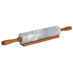 Unbranded White Marble Rolling Pin with Wooden Handles and Rolling Pin Rest thumbnail 1