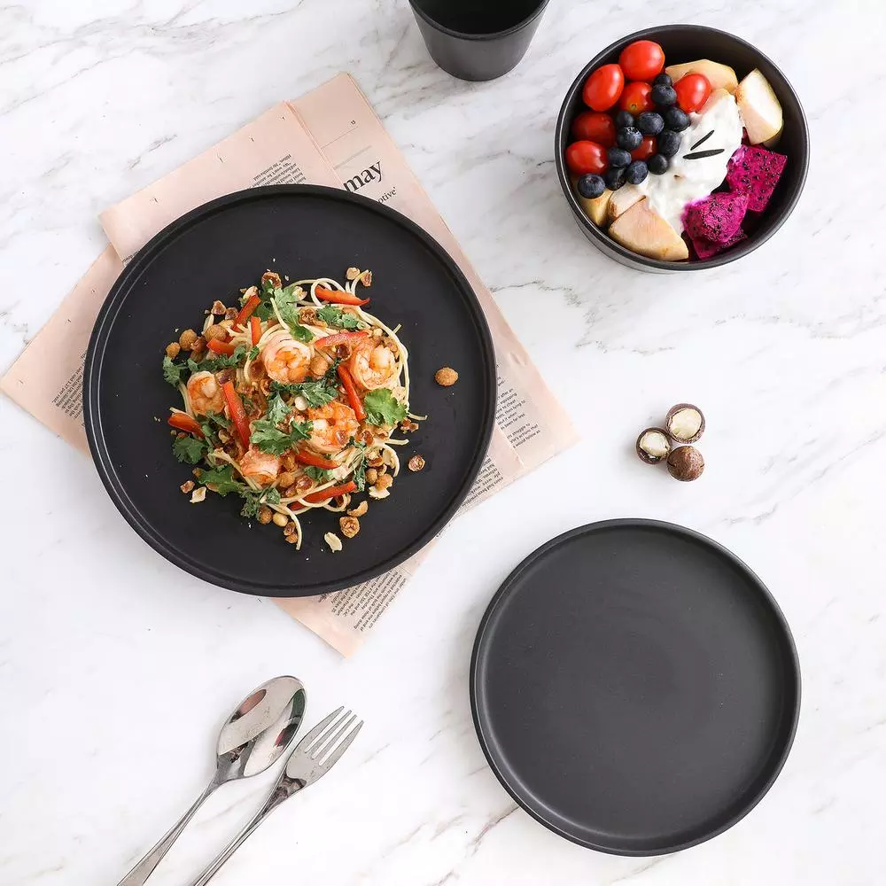 Stone Lain 32-Piece Modern Black Matte Stoneware Dinnerware Set, Service for 8