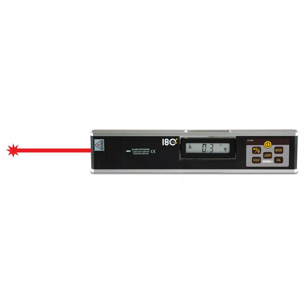 Johnson Electronic Digital Inclinometer Level with 180° Rotating LCD Display and Laser Beam