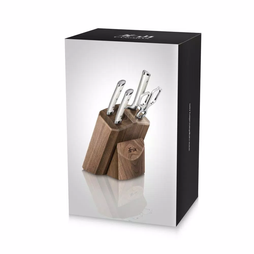 Cangshan S1 Series German Steel Forged 5-Piece Knife Block Set with Walnut Block