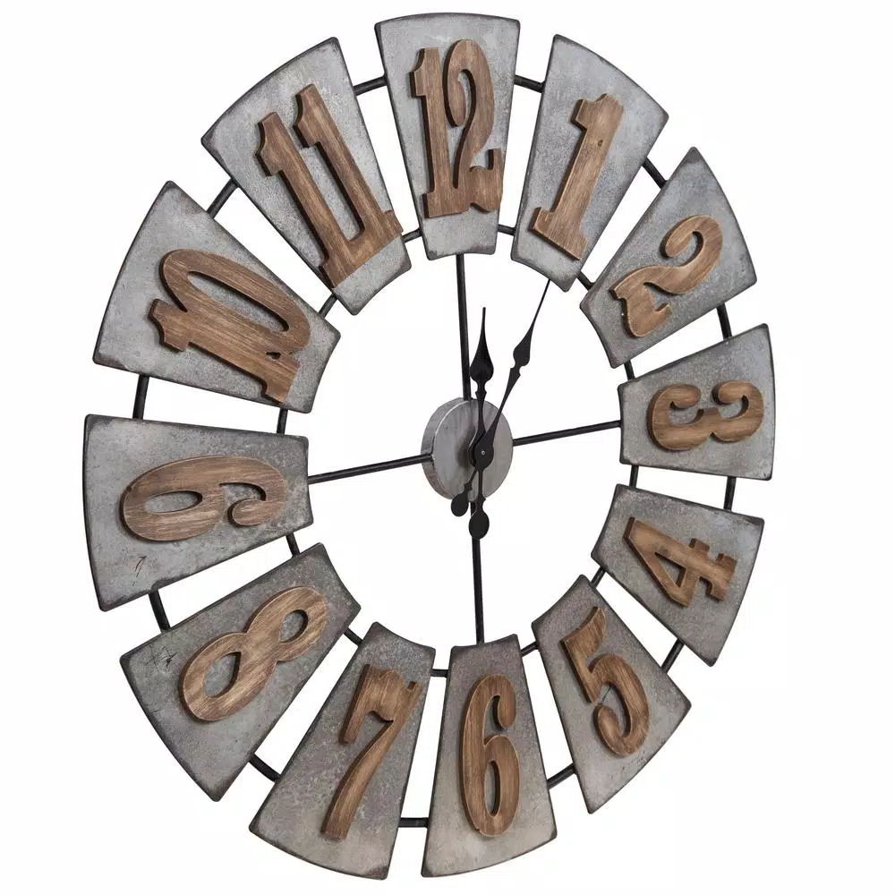 Pinnacle Gallery Solutions Oversized Windmill Wall Clock - Distressed Silver Metal and Wood