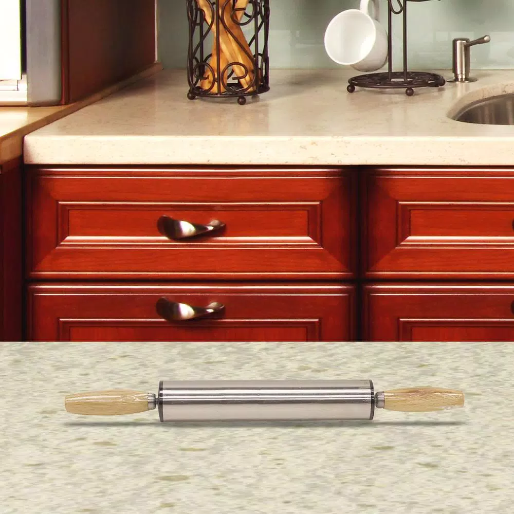 Home Basics Stainless Steel and Wood Rolling Pin