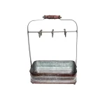Benzara Rustic Galvanized Metal 6-Hook Crockery Holder with Wooden Handle thumbnail 1