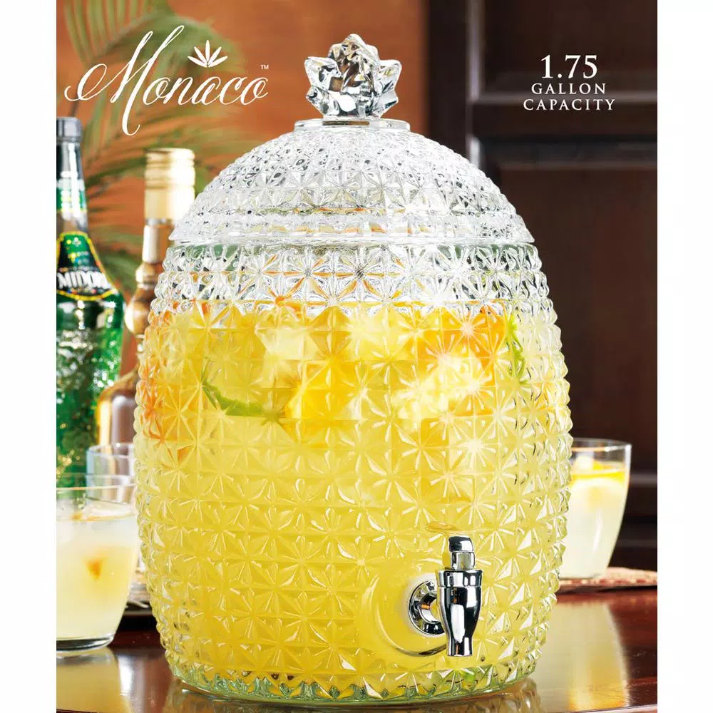 HOME ESSENTIALS AND BEYOND 1.7 Gal. Pineapple Shaped Glass Drink Dispenser with Chrome Spout