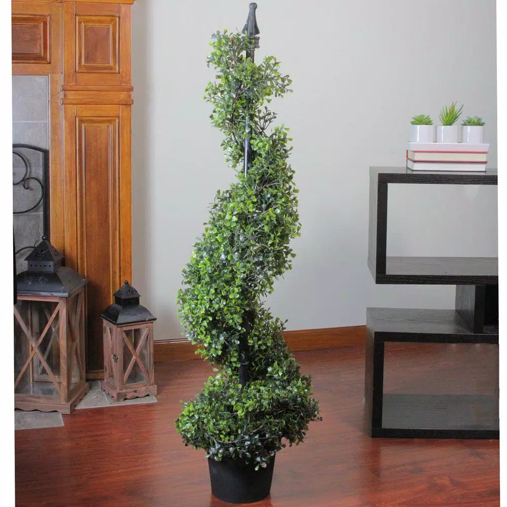Northlight 46.5 in. Artificial 2-Tone Boxwood Spiral Topiary Tree in Weighted Pot