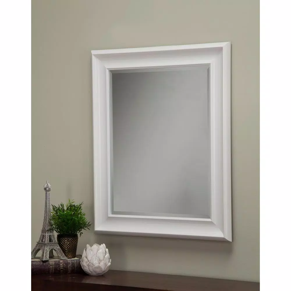 Martin Svensson Home White Beveled Glass Accent Mirror, 30 in. H x 36 in. W Rectangle Framed Wall Mirror