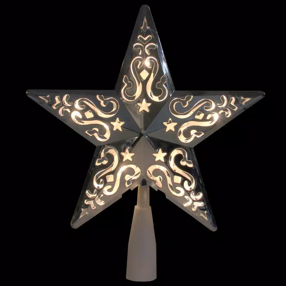 Northlight 8.5 in. Silver Star Cut-Out Design Christmas Tree Topper with Clear Lights