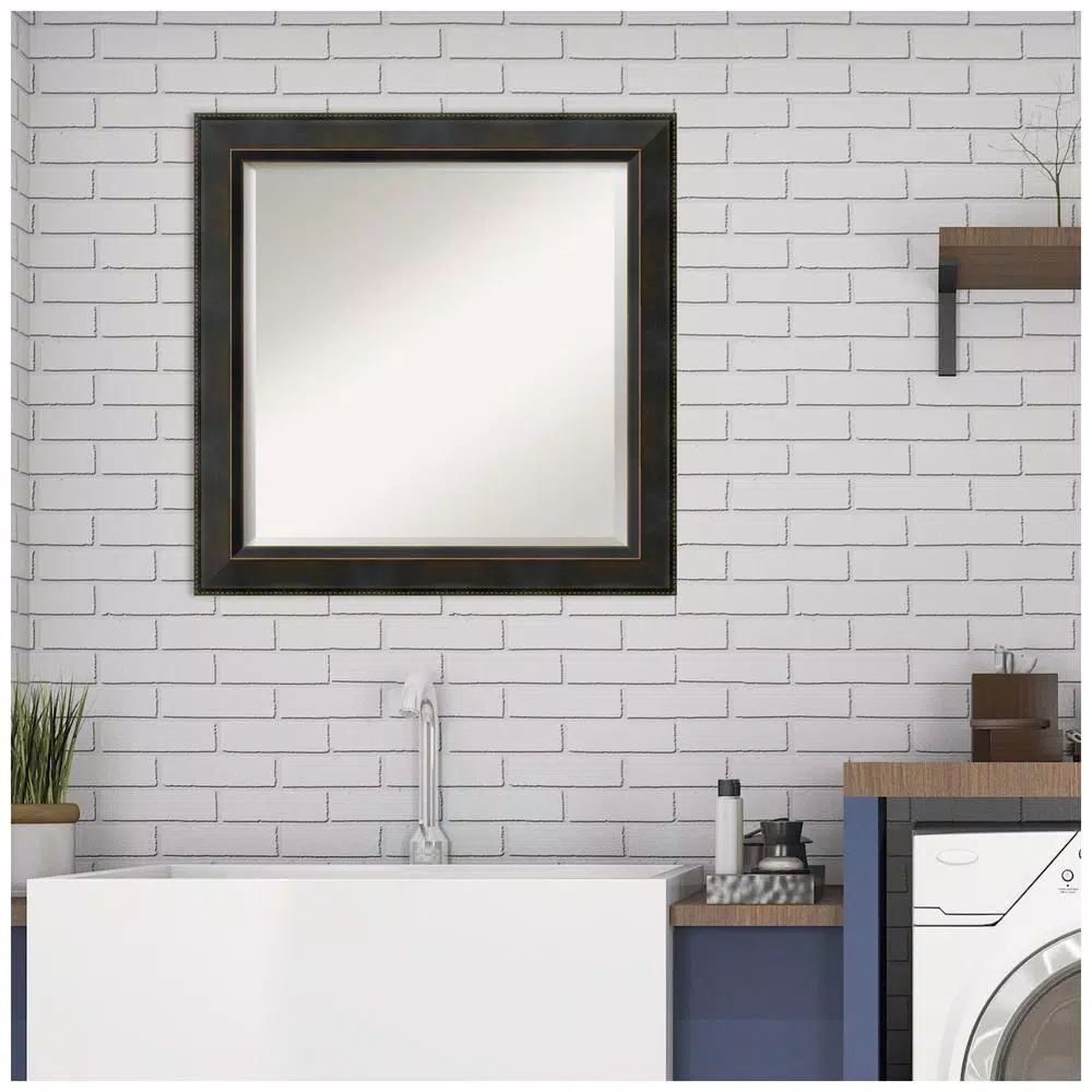 Amanti Art Signore 24 in. x 24 in. Square Wood Framed Beveled Edge Bathroom Vanity Mirror in Bronze