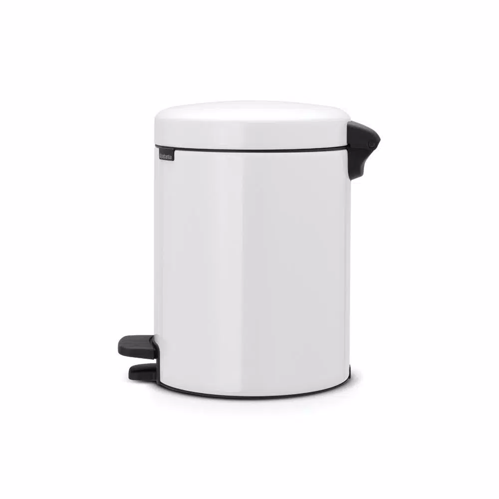 Brabantia Icon 1.3 Gal. White Steel Step-On Trash Can with Soft-Close Lid