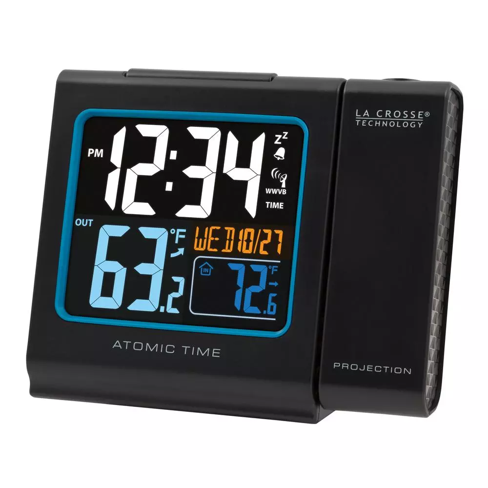 La Crosse Technology 5 in. Color Projection Atomic Digital Alarm Clock with Wireless Outdoor Sensor