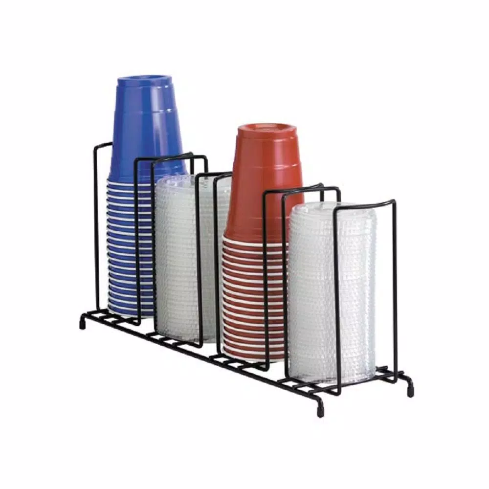 Unbranded Black 4-Section Wire Rack Cup and Lid Organizer for Catering and Restaurants