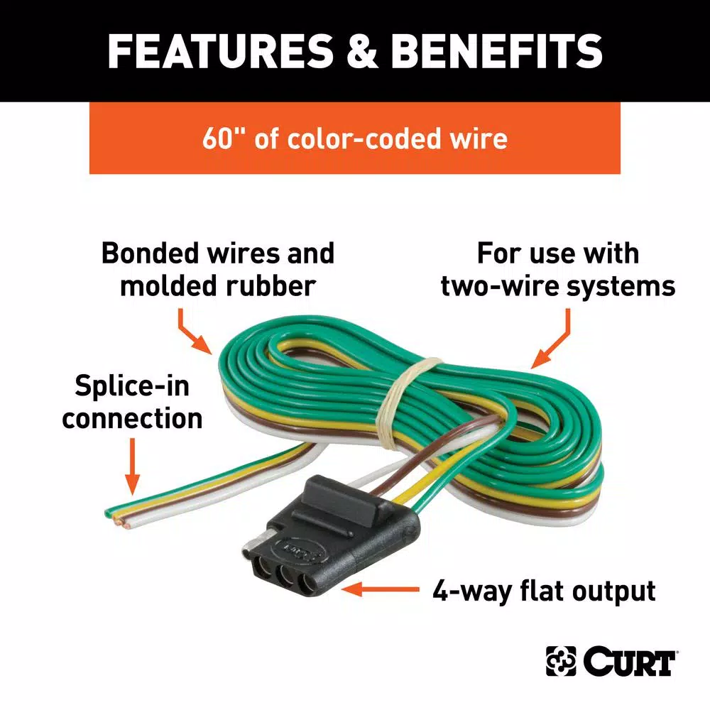 CURT 4-Way Flat Female Connector Socket with 60" Color-Coded Wires