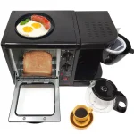 LavoHome 3-in-1 Black Stainless Steel Breakfast Maker Station: Toaster Oven, 4-Cup Coffee Maker & 6" Non-Stick Griddle thumbnail 1