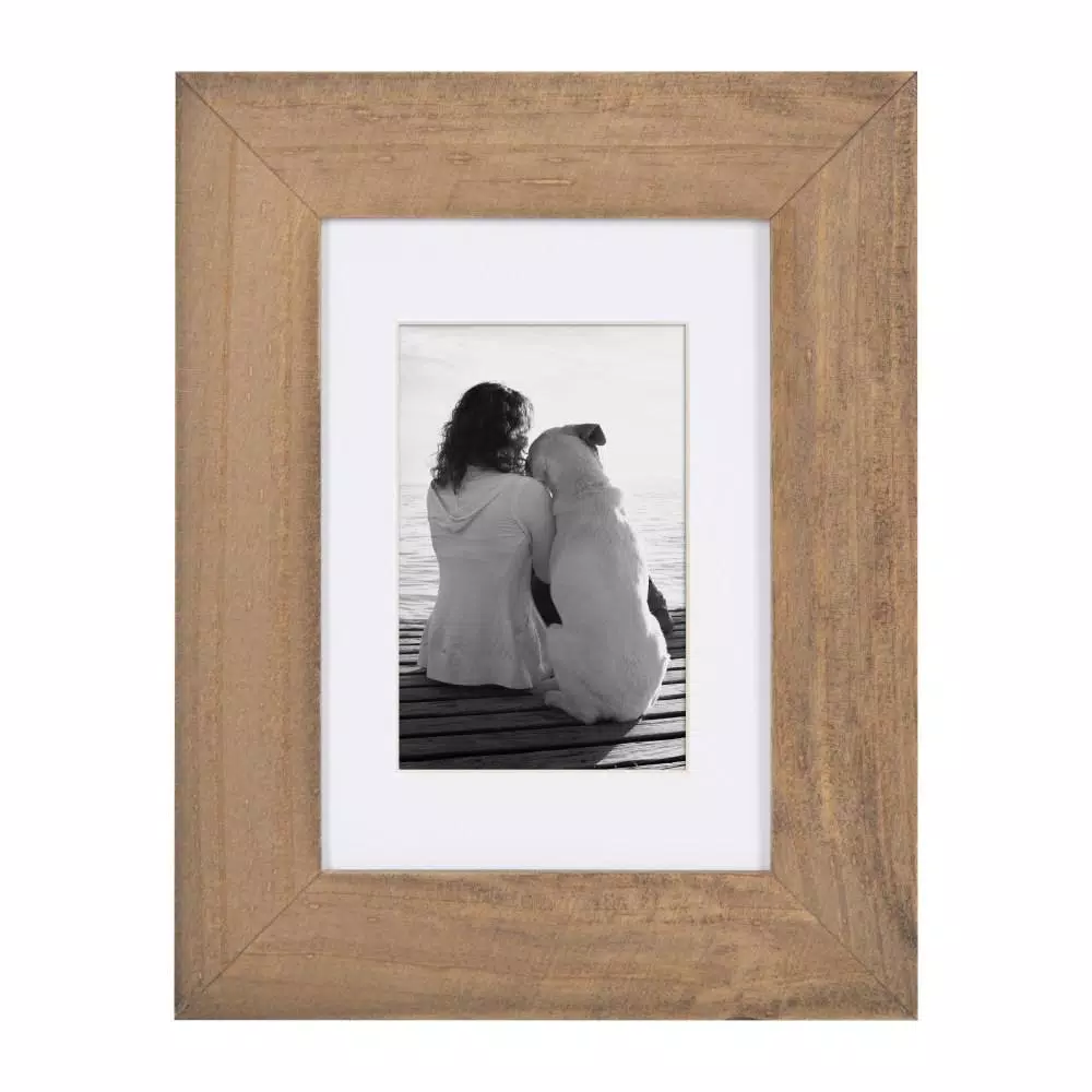 DesignOvation Museum Collection Rustic Brown Wood Picture Frame Set, 5x7 in. Matted to 3.5x5 in. (Set of 4)