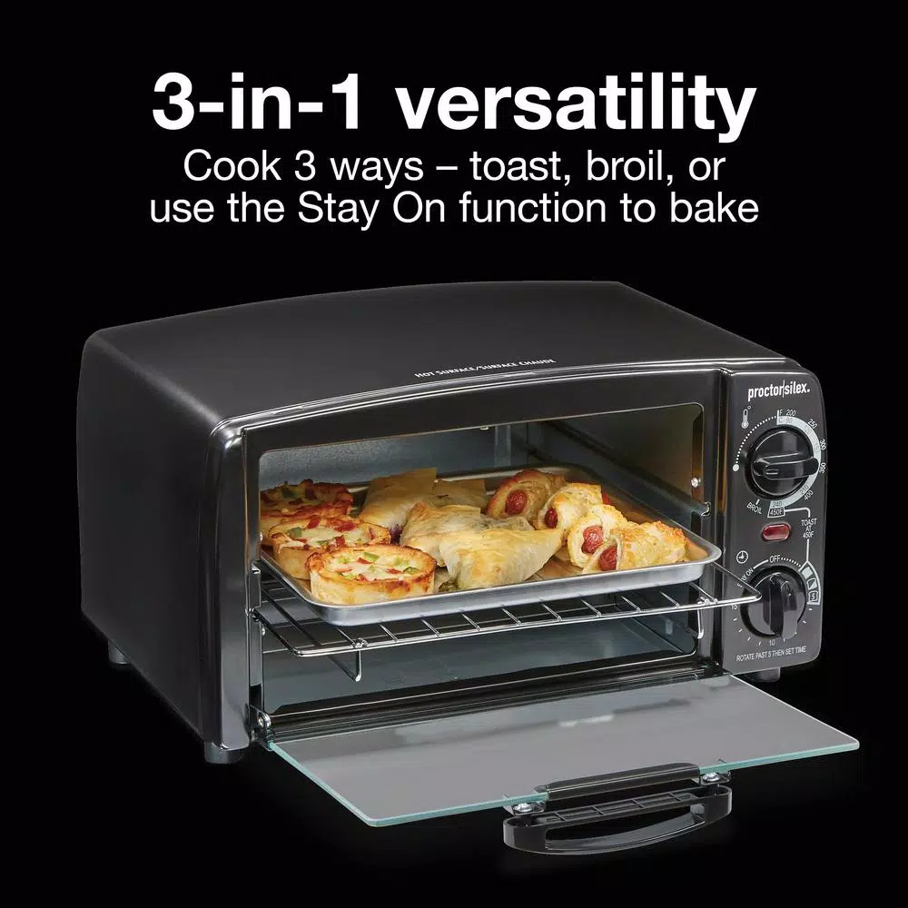 Proctor Silex 31118 4-Slice Toaster Oven Broiler, 1000W, Black