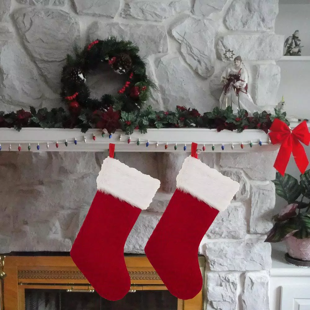 Glitzhome 20 in. Red Polyester Knitted Dog Stocking with Faux Fur Cuff (2-Pack)