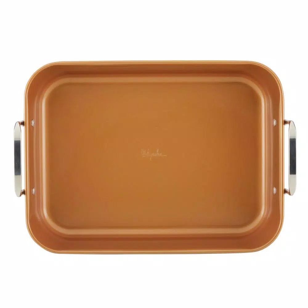 Ayesha Curry Ayesha Bakeware Nonstick Roasting Pan with Convertible Rack, 11 x 15-Inch, Copper