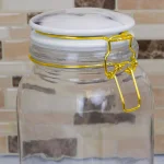 Home Basics 67 oz. Glass Canister with Marble Printed Ceramic Top and Metal Bail Lid thumbnail 4