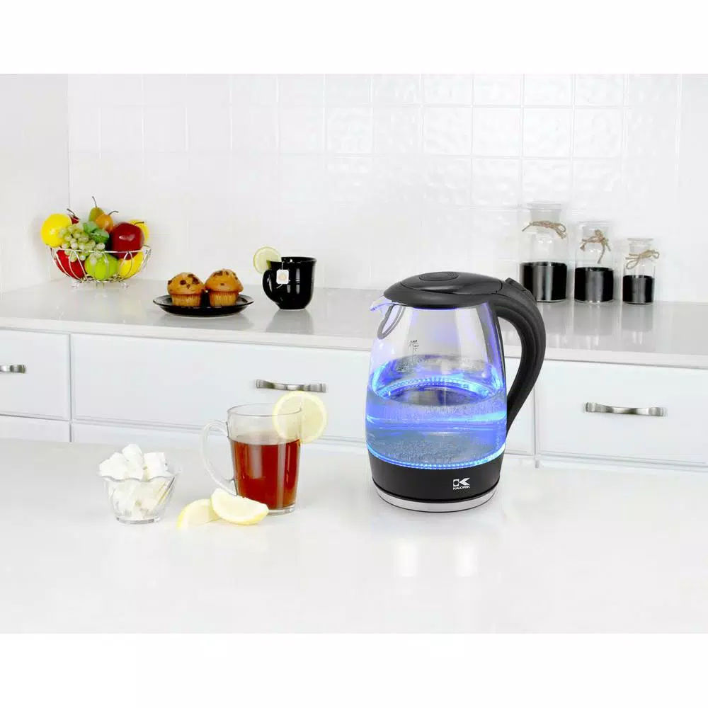 Kalorik 7-Cup Black Stainless Steel Cordless Electric Kettle with Auto Shut-Off
