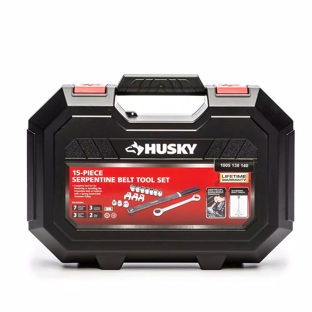 Husky 15-Piece Serpentine Belt Tool Set with 3/8 in. Drive Ratchet and Sockets