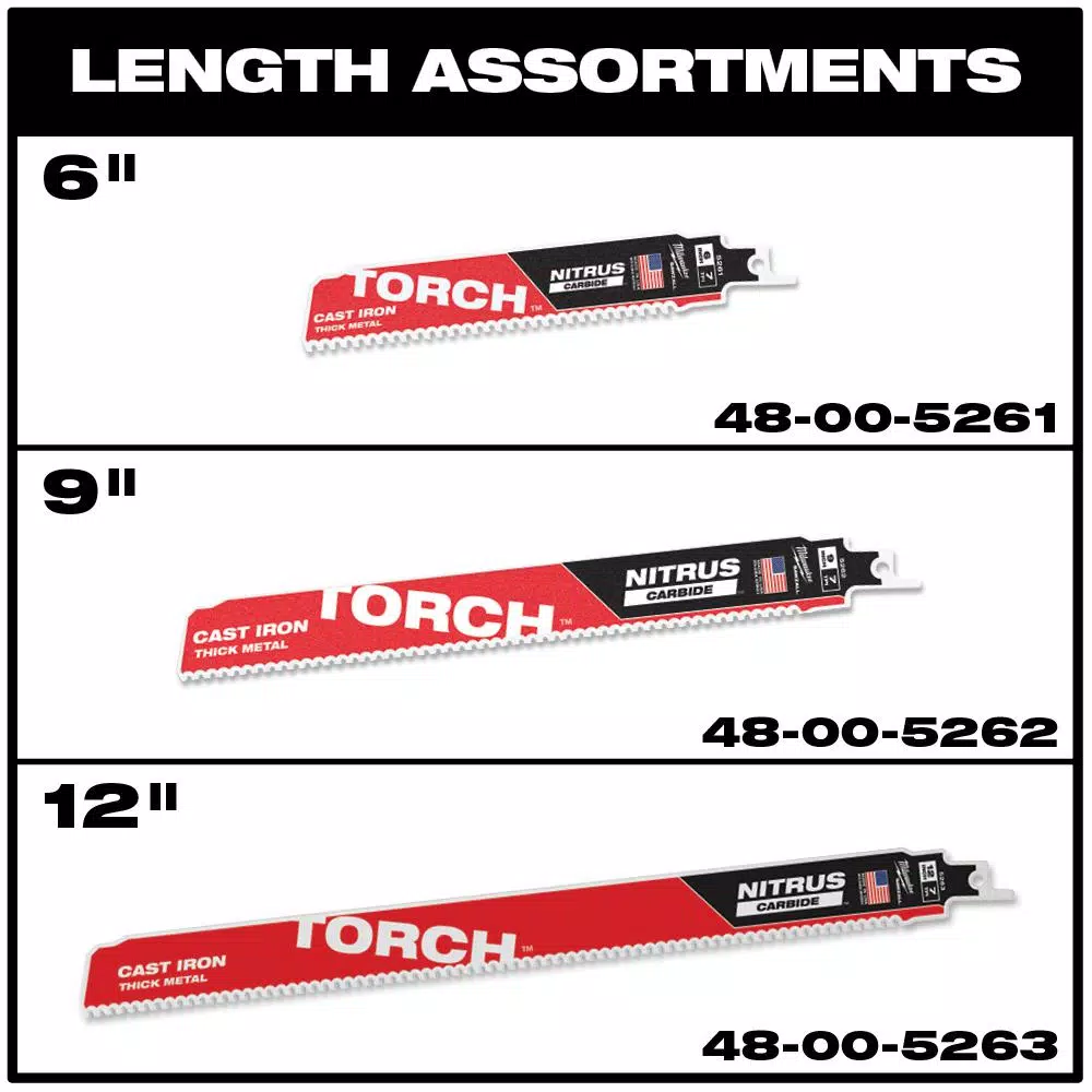 Milwaukee 12 in. Torch Nitrus Carbide 7 TPI Reciprocating Saw Blades, 5-Pack