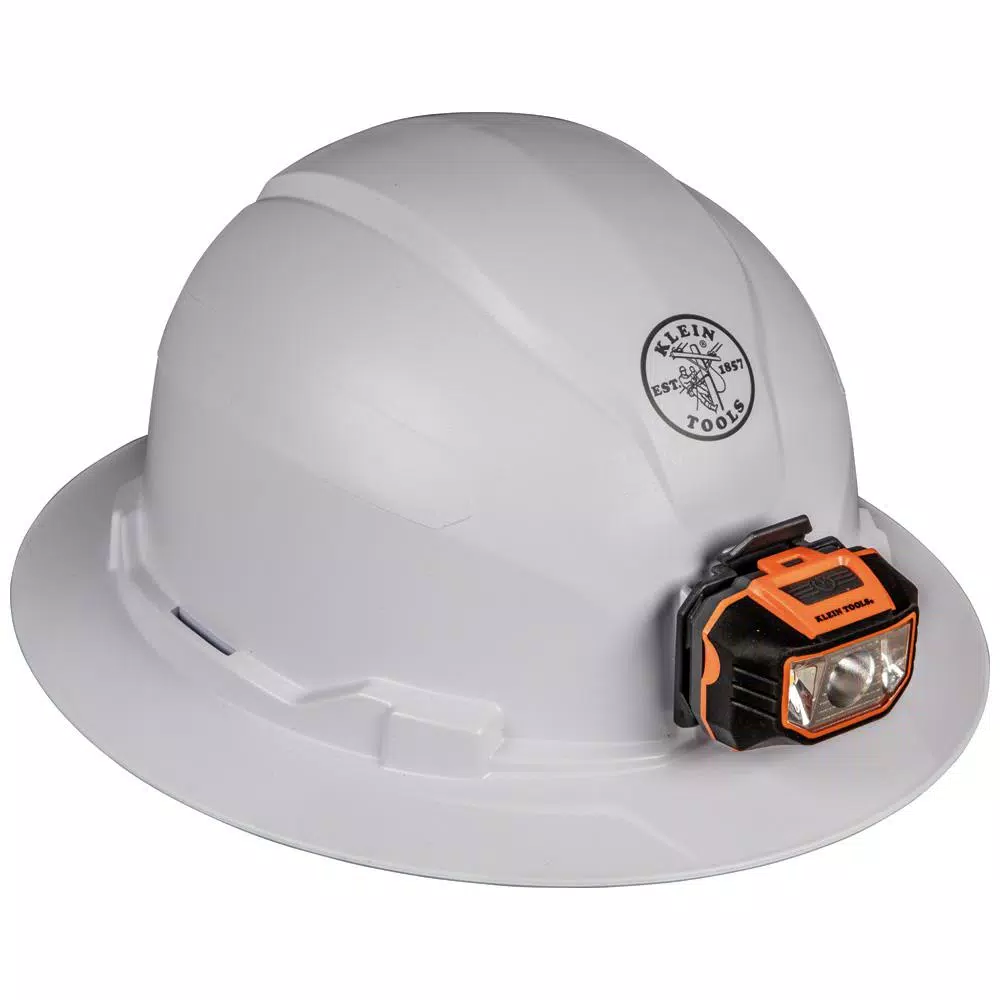 Klein Tools Non-Vented Full Brim Hard Hat with Removable Headlamp, Class E, Type 1, White