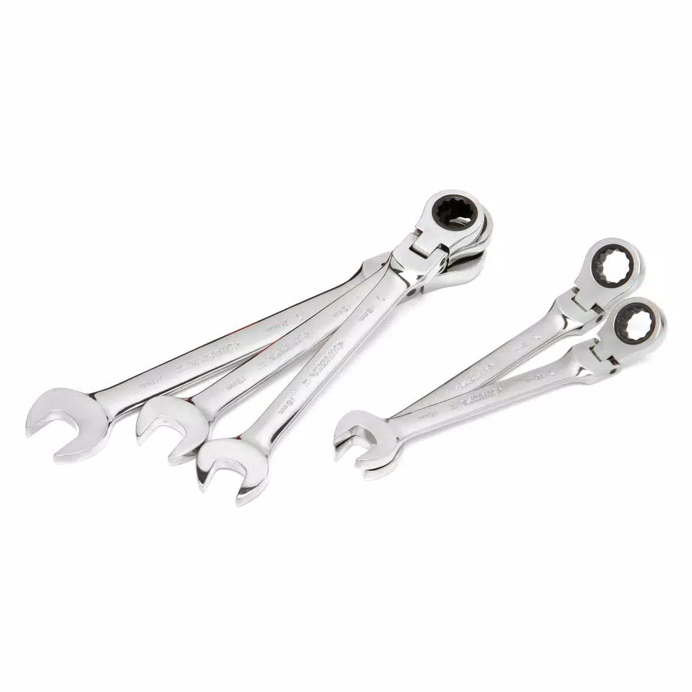 Husky 5-Piece Large Metric Flex Head Ratcheting Wrench Set, 16-21mm