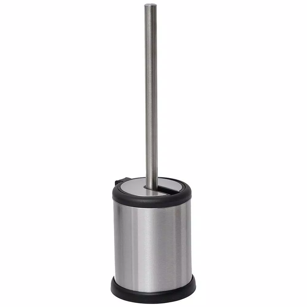 Unbranded Stainless Steel Toilet Bowl Brush Holder with Hinged Folding Lid - Chrome
