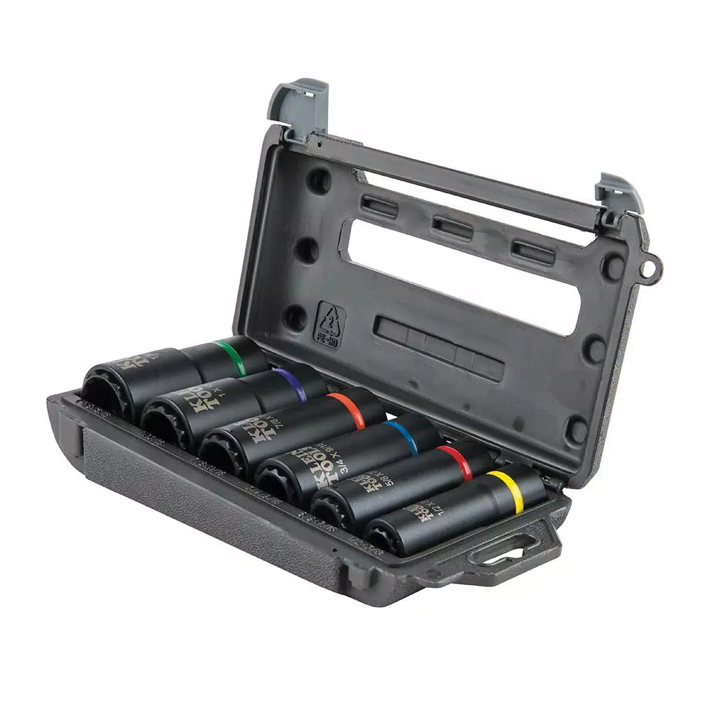 Klein Tools 6-Piece 2-in-1 Deep Impact Socket Set, 1/2 in. Drive, SAE