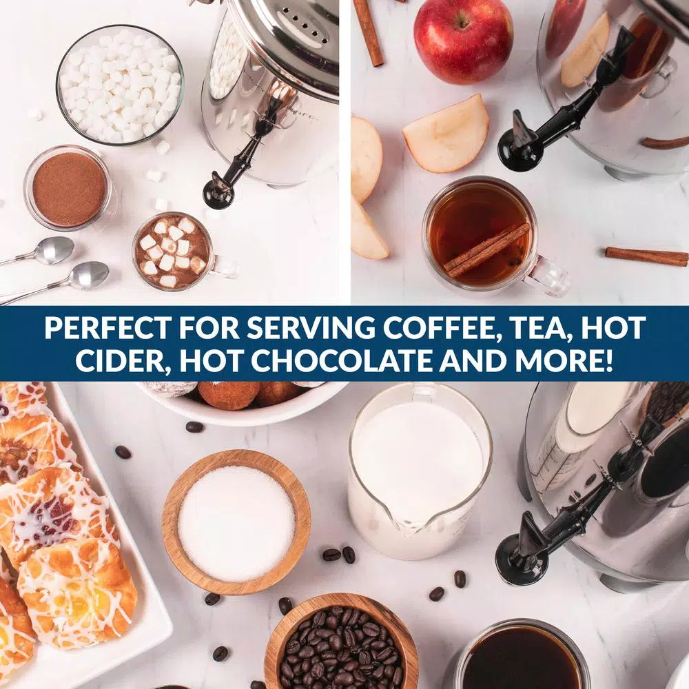 HomeCraft 30-Cup Stainless Steel Electric Coffee Urn with Reusable Filter