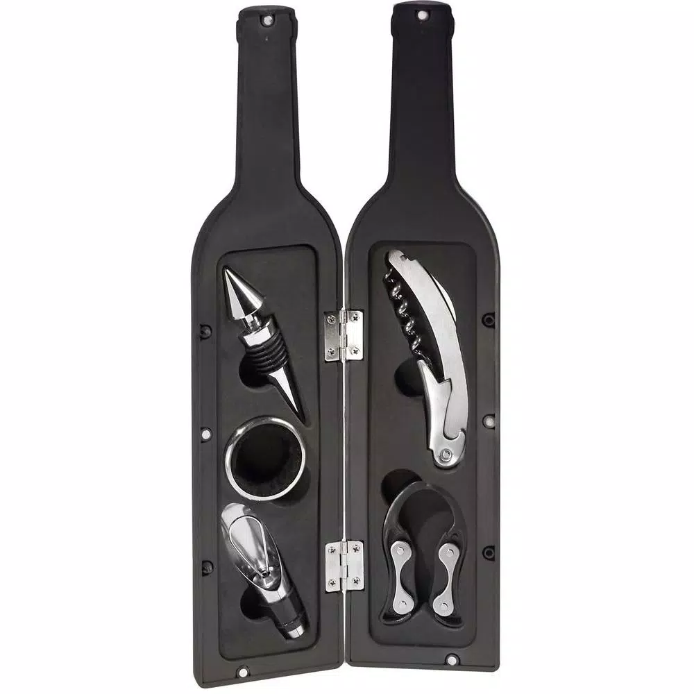 Ozeri 5-Piece Wine Accessory Set - Wine Bottle Shaped Corkscrew & Tool Kit