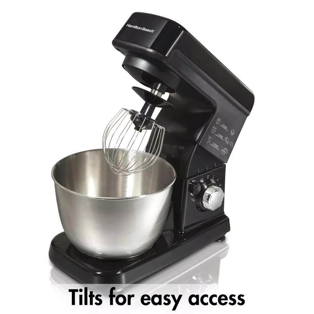 Hamilton Beach 3.5-Quart 6-Speed Stand Mixer, Black and Stainless Steel