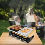 NutriChef Nutri Chef 2-Tier Raclette Grill, Electric Indoor Cooktop with Stone Plate and Metal Grills, 1200W, Black thumbnail 4