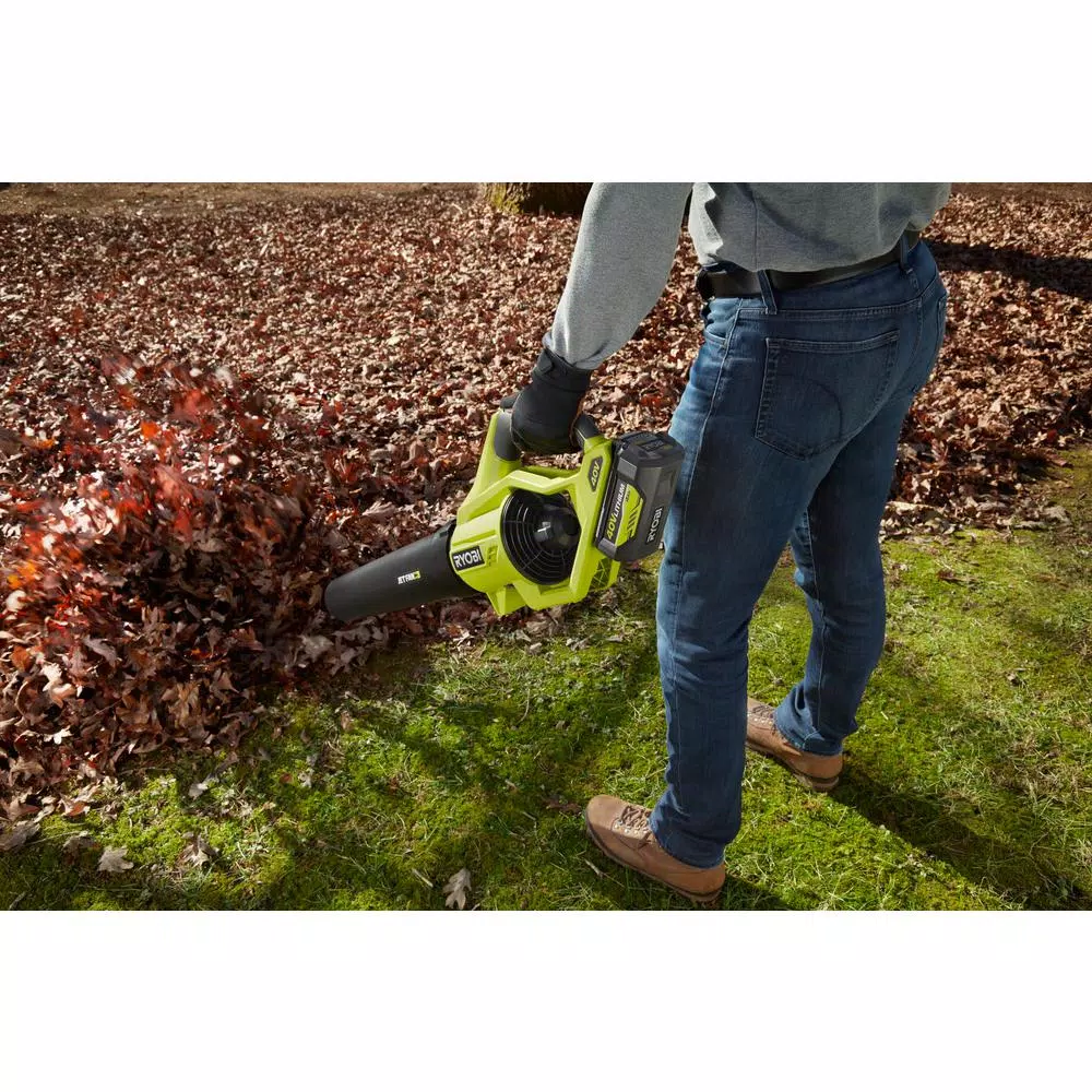 RYOBI 40V MAX Cordless Jet Fan Leaf Blower Kit, 500 CFM, 110 MPH, with 4 Ah Battery and Charger
