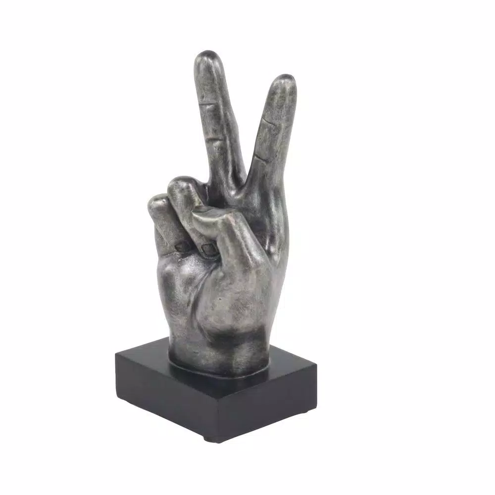 LITTON LANE Modern Reflections Hand Sign Polystone Sculpture Set, Silver Distressed Finish (Set of 3)