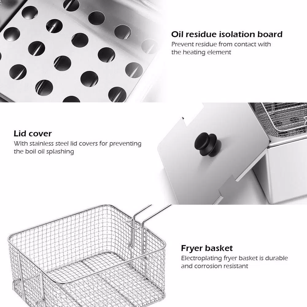Costway 6.3 Qt. Stainless Steel Commercial Electric Deep Fryer, 2500W Silver