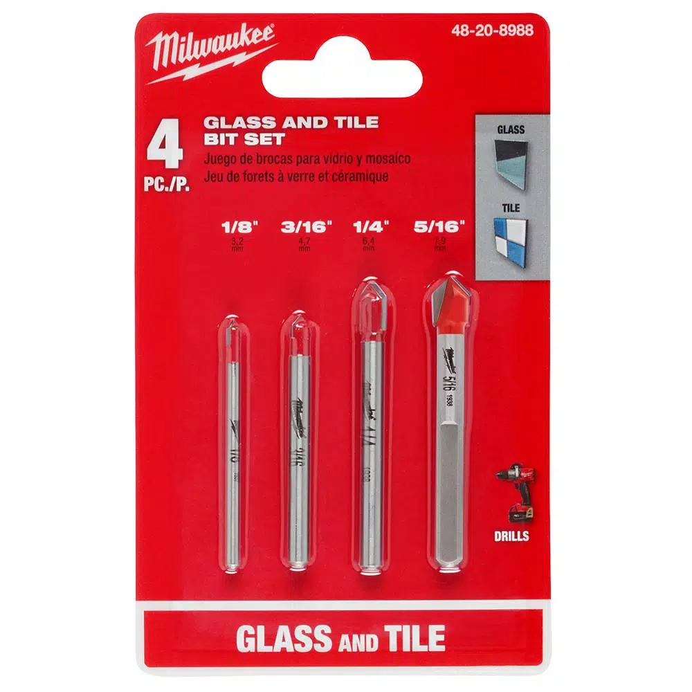 Milwaukee 4-Piece Carbide Glass and Tile Drill Bit Set