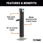 CURT Direct-Weld Square Trailer Jack with Side Handle, 8,000 lbs. Support, 15 in. Travel thumbnail 2