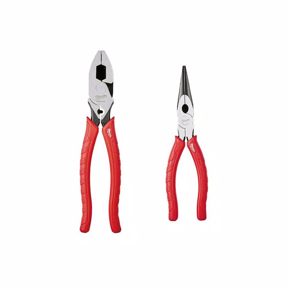 Milwaukee 2-Piece Pliers Set: 9 in. High Leverage Lineman's & 8 in. Long Nose Pliers