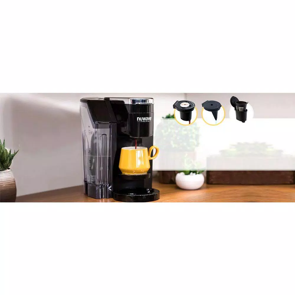 NuWave Bruhub Black Single Serve Coffee Maker with 42 oz. Carafe and Hot Water Function