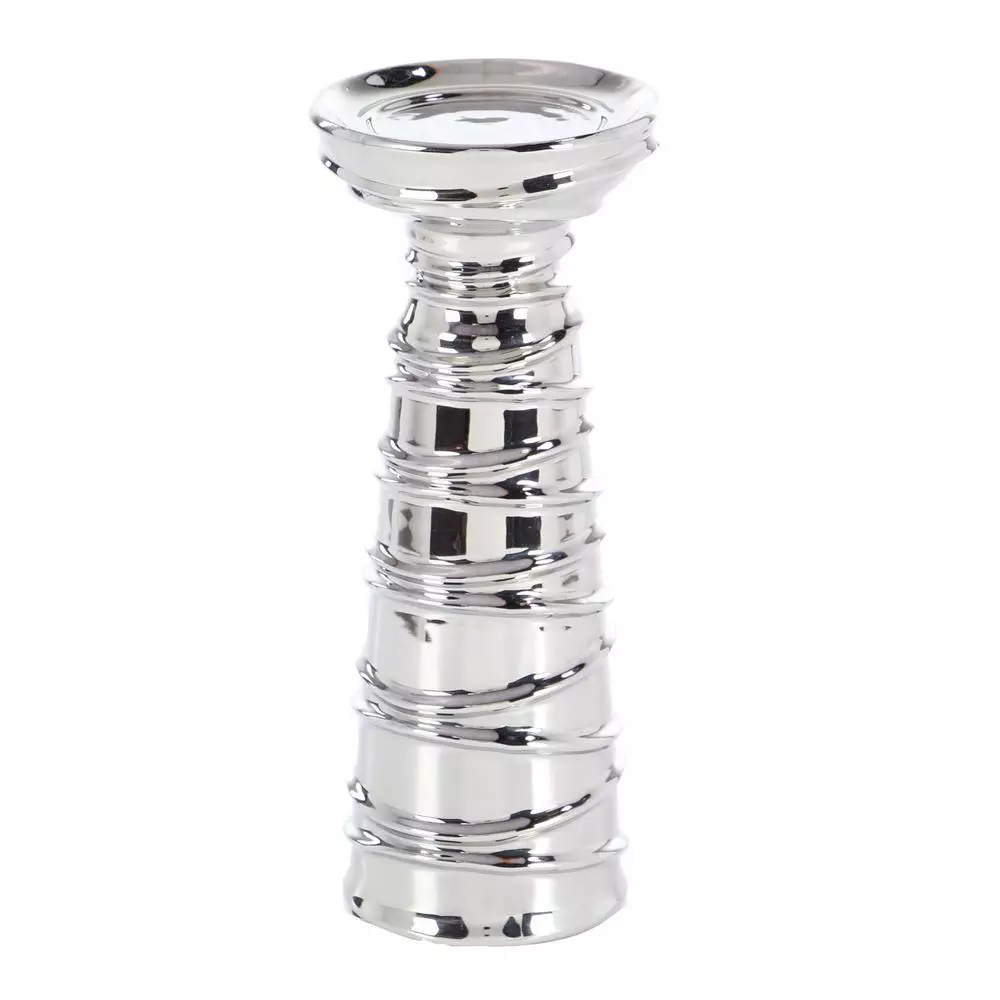 LITTON LANE Contemporary Silver Ceramic Tapered Cylinder Candle Holders, Set of 3