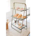 Unbranded 3-Tier Brass Finish Metal and Glass Display Shelf, 11 x 18 x 31 in thumbnail 3