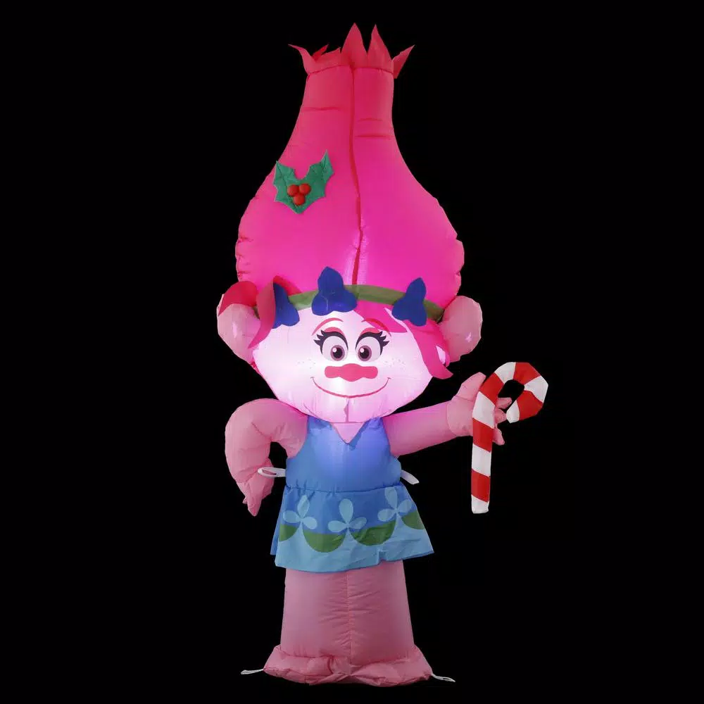 Home Accents Holiday DreamWorks Trolls Poppy Lighted Inflatable with Candy Cane, 3.5 ft Outdoor Holiday Decor