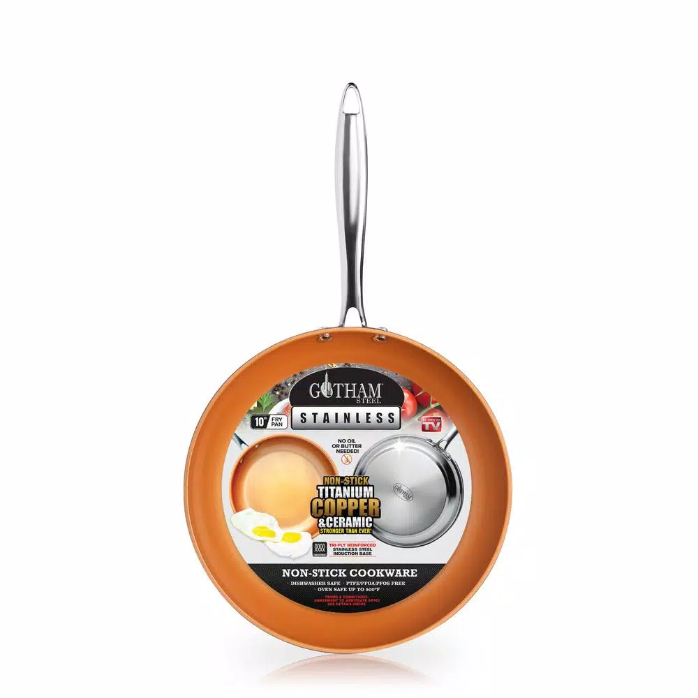 Gotham Steel 10 in. Stainless Steel Non-Stick Ti-Cerama Frying Pan, Induction Compatible