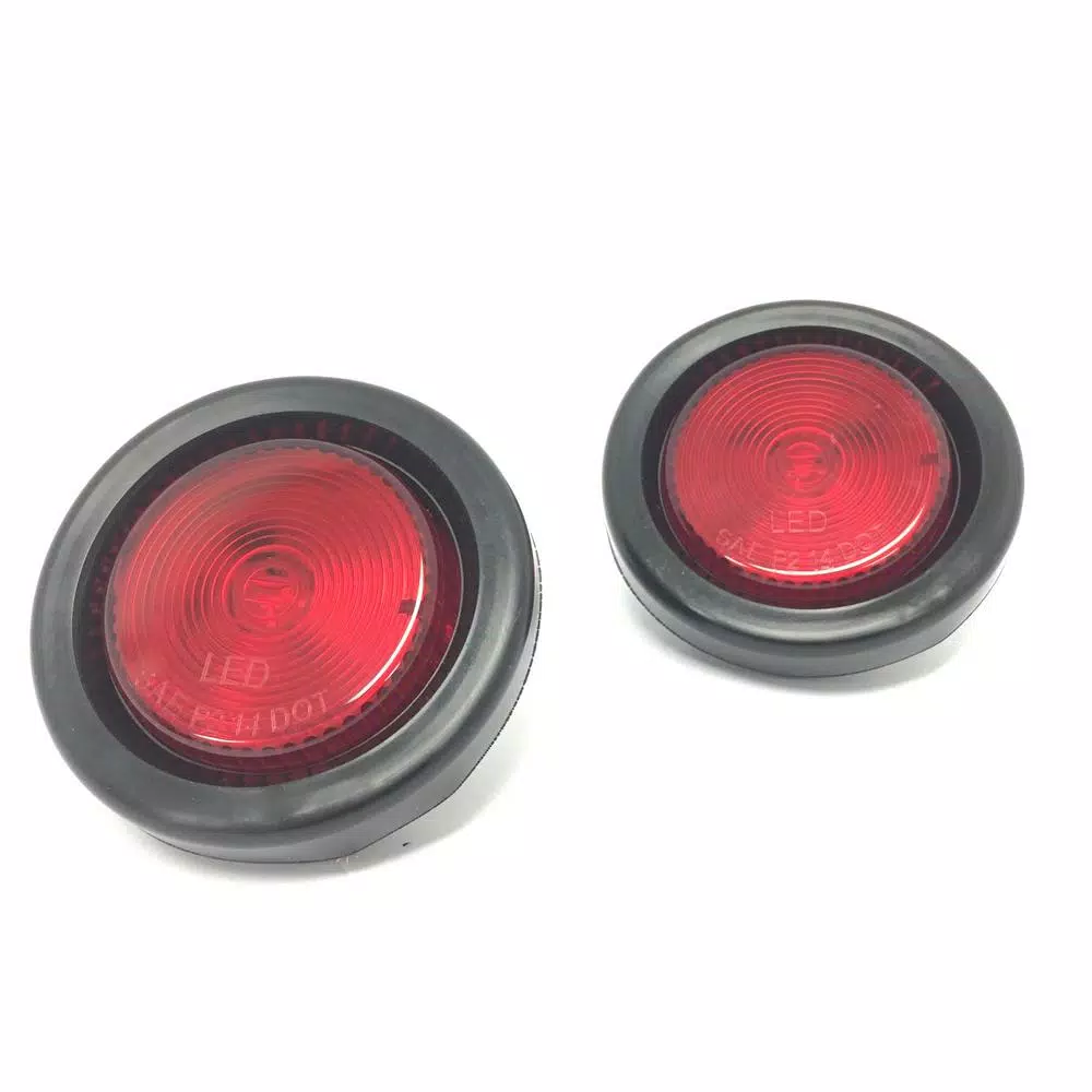 MaxxHaul 2 in. Red LED Round Clearance Side Marker Lights with Grommet, 2-Pack