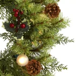 Nearly Natural 24 in. Pre-Lit Artificial Christmas Wreath with 57 Warm White Lights, Globe Bulbs, Berries and Pine Cones thumbnail 3