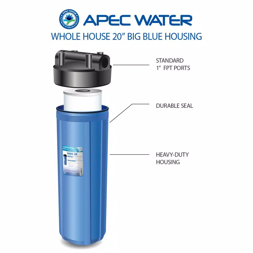 APEC Water Systems 20 in. Big Blue Whole House Water Filter Housing, 1 in. Inlet/Outlet